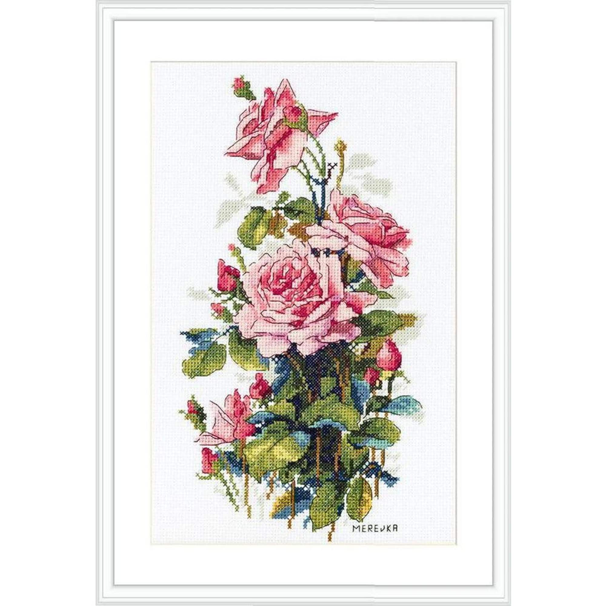 Merejka® Pink Roses Counted Cross Stitch Kit